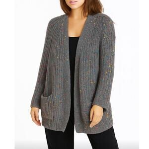 POL Relaxed Fit Oversized Open Front Chenille Cardigan Gray Confetti Knit M